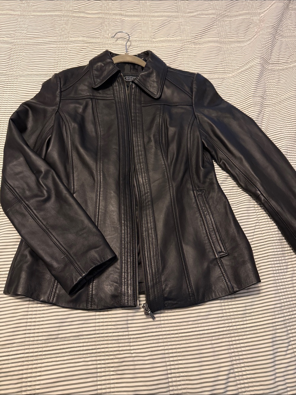 Women's Black Leather Zip-Front Jacket